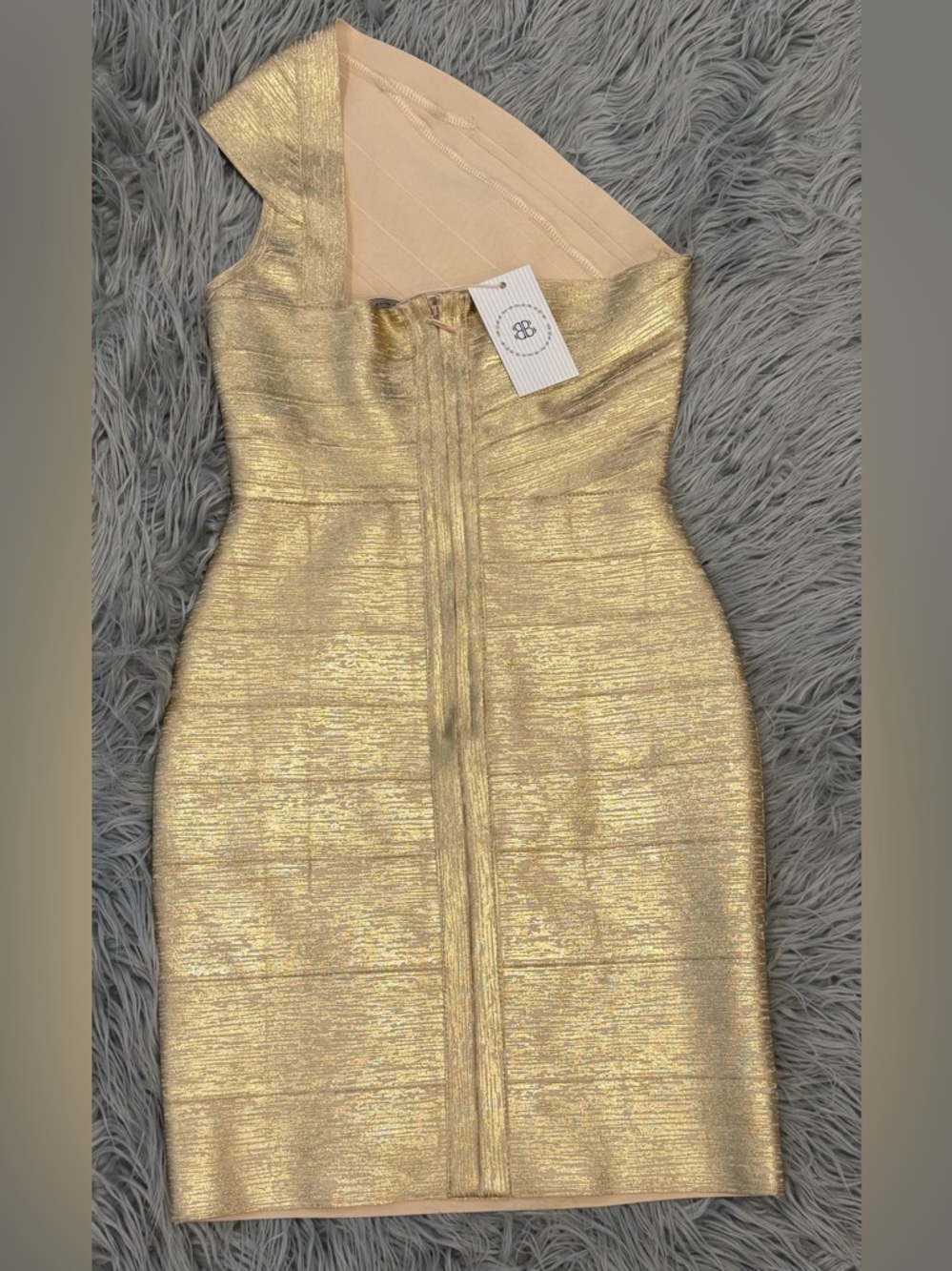 BELLA BARNETT Lika Metallic Gold Mini Cocktail One Shoulder Bandage size S NWT - Picture 4 of 5